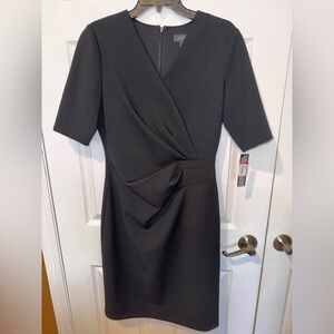 Classic Black Tahari Women’s Sheath Dress with Draped Detail